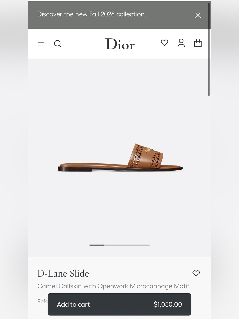D-Lane Slide Camel Calfskin with Openwork Microcannage Motif 37 - Picture 6 of 6